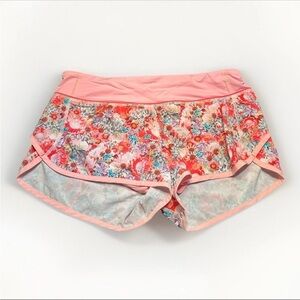 Lululemon Run Speed Shorts Flowabunga Mini Multi Bleached Coral Sz 6 Pink Floral